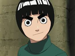 Close-up of Rock Lee’s face with his round eyes, thick eyebrows, and bowl-cut hairstyle – determined taijutsu specialist from the Naruto anime series.