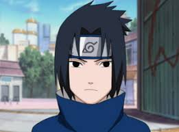 Sasuke Uchiha in his signature dark outfit with Sharingan activated, with a serious expression – powerful ninja from the Naruto anime series.